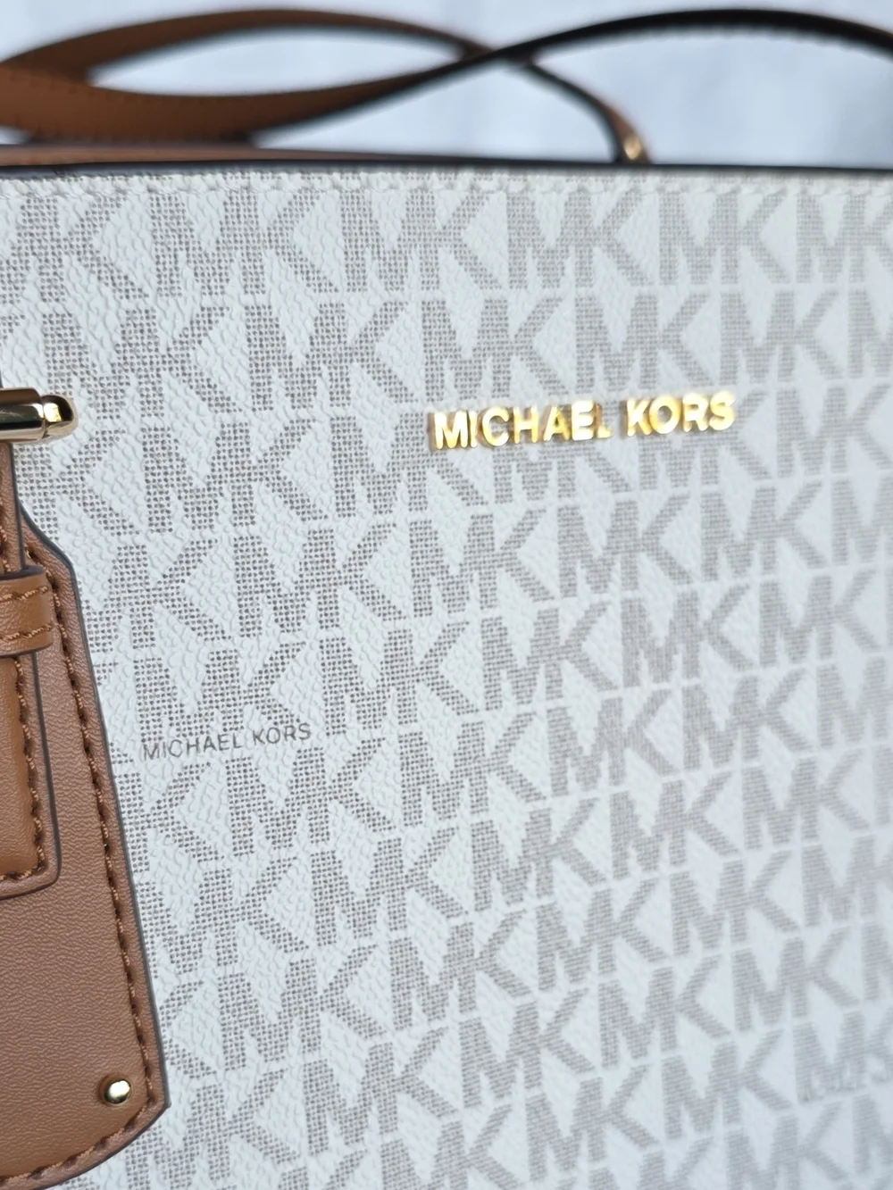 Michael Kors Cream and Tan Signature Tote Bag